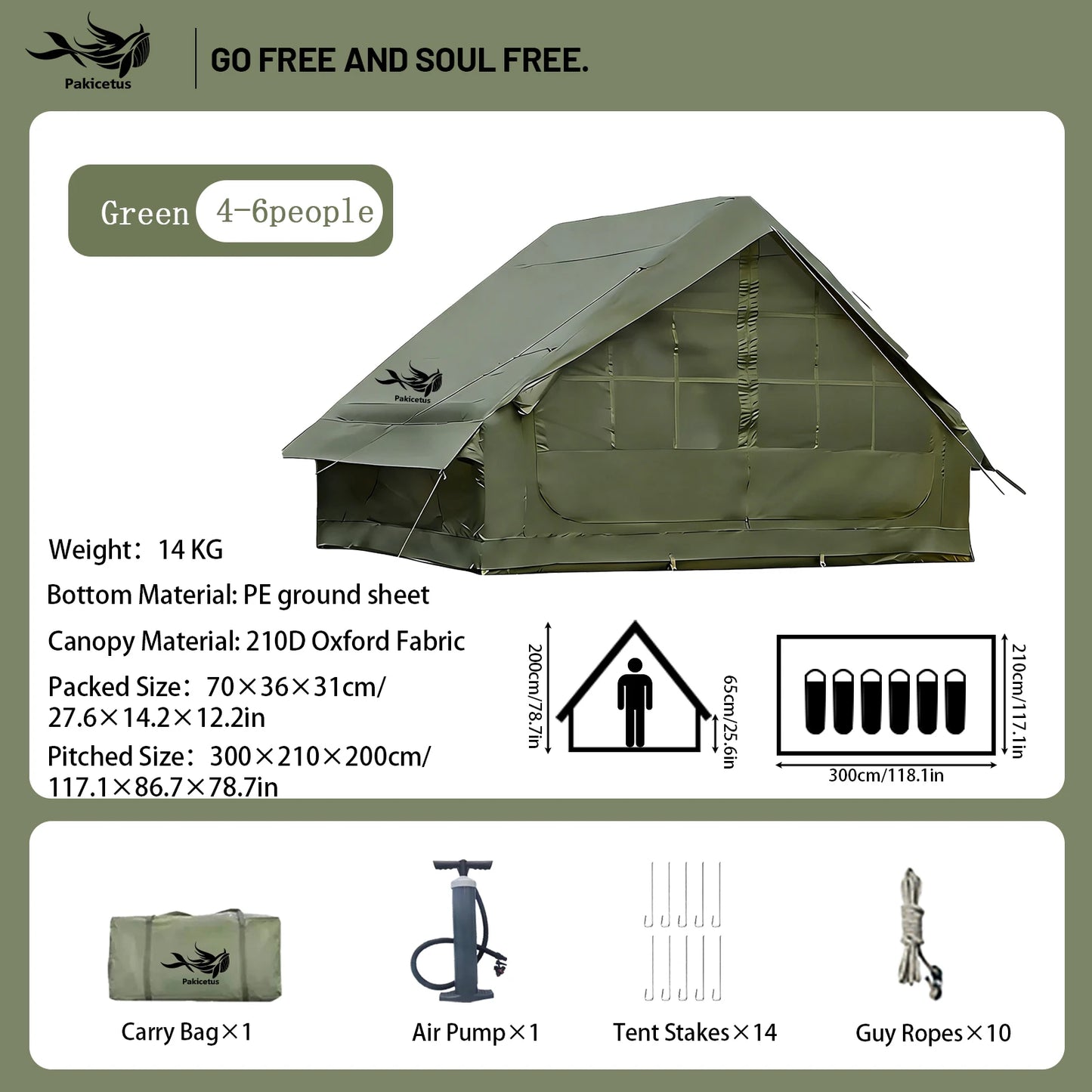 Pakicetus Quick Setup Inflatable Family Tent for Four to Eight