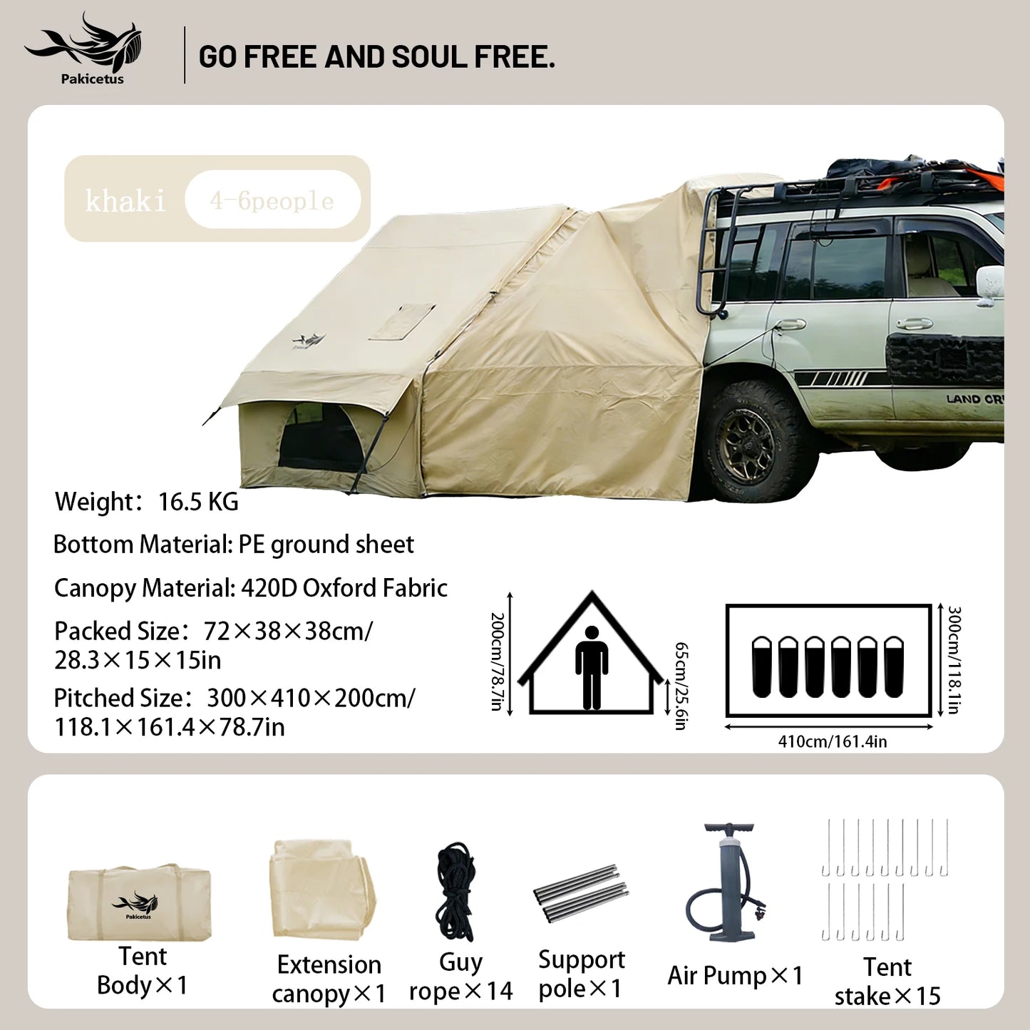 Pakicetus Quick Setup Inflatable Camping Tent Waterproof Carry Bag