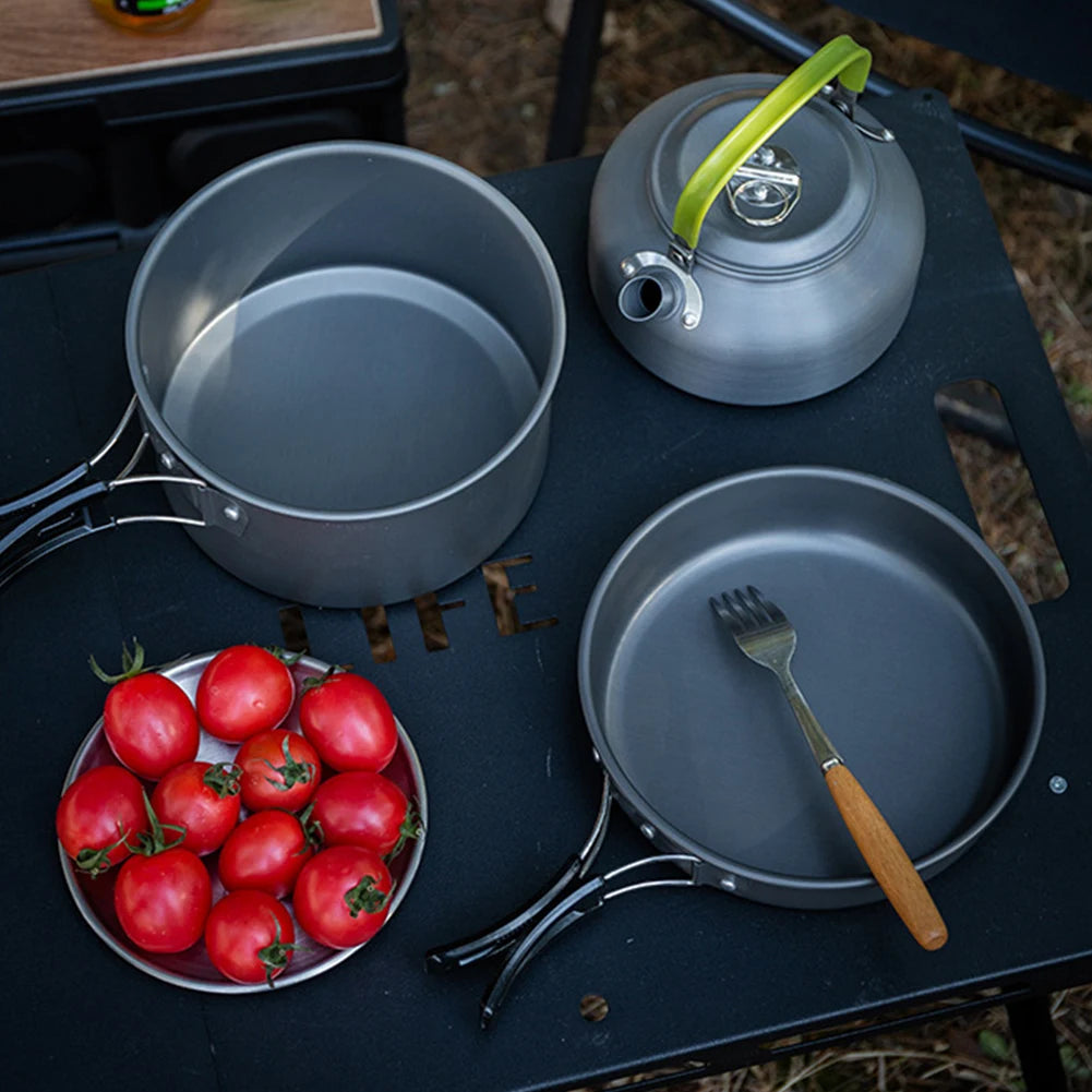 APWIKOGER Camping Cookware Set 3 Piece Pot Pan Kettle Kit
