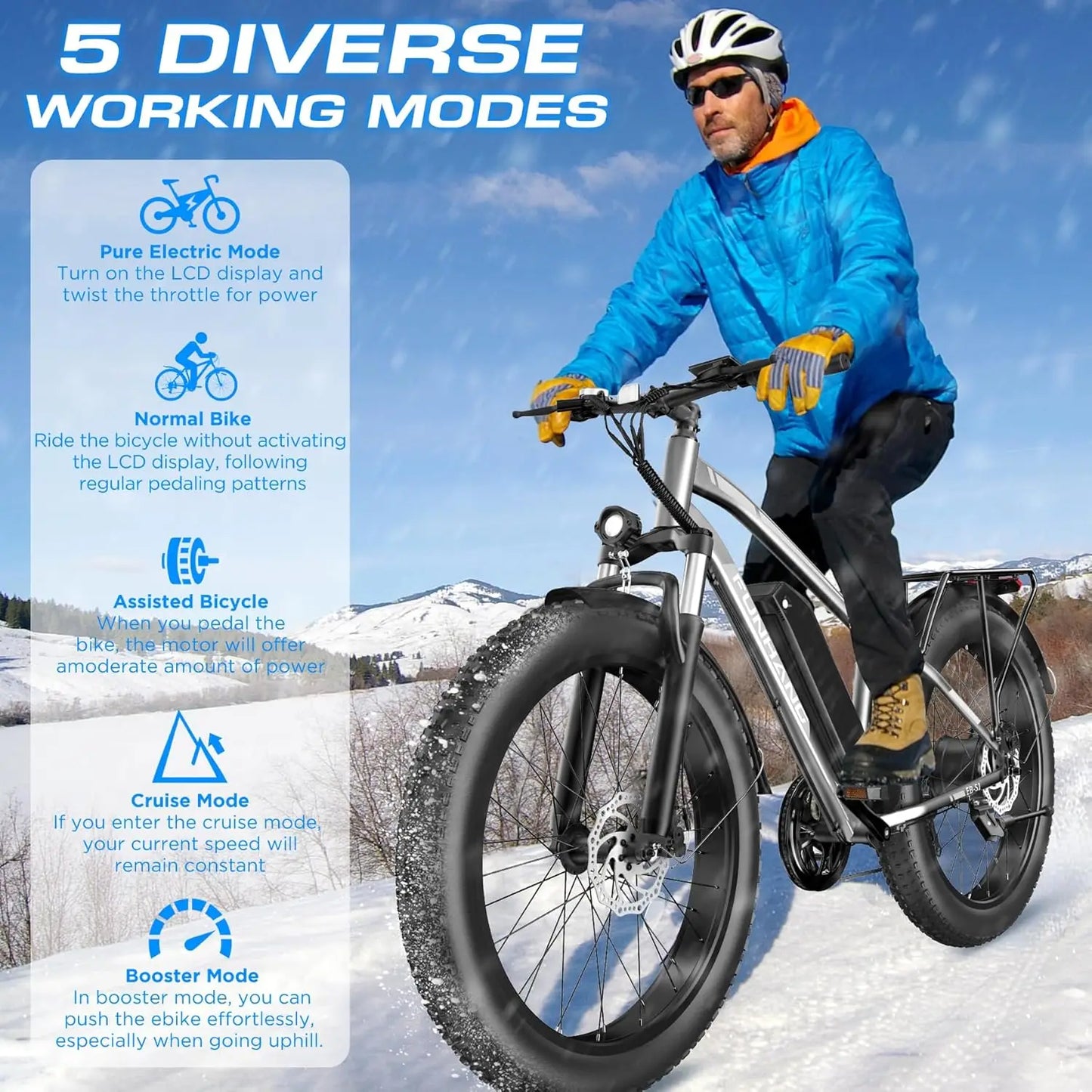 Electric Bike For Adults 1000W Peak Ebike 20 MPH 60 Mile Range Fat Tire