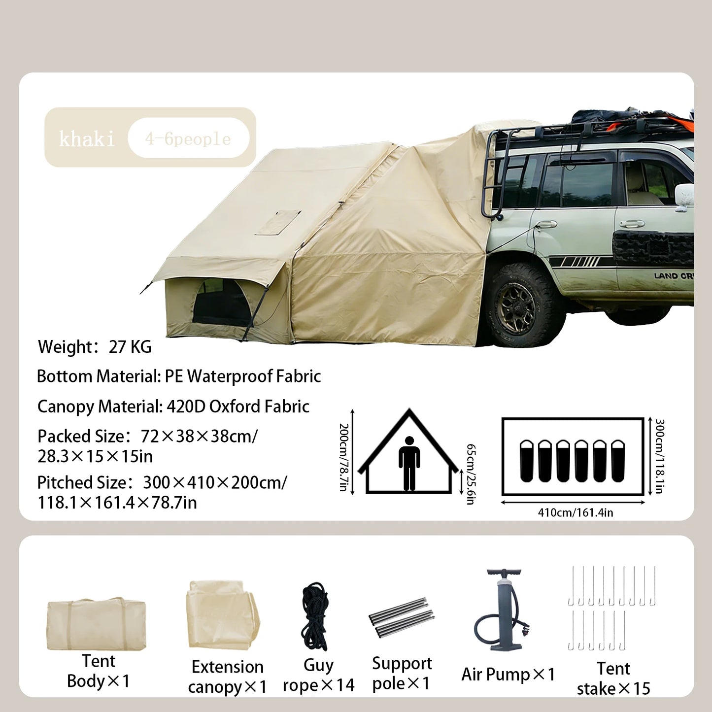 Pakicetus Inflatable Camping Tent With Skylight Two Bedroom