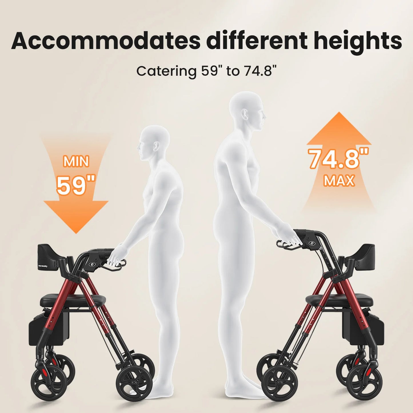 Maidesite Foldable Rollator Walker For Seniors With Seat And Aluminum