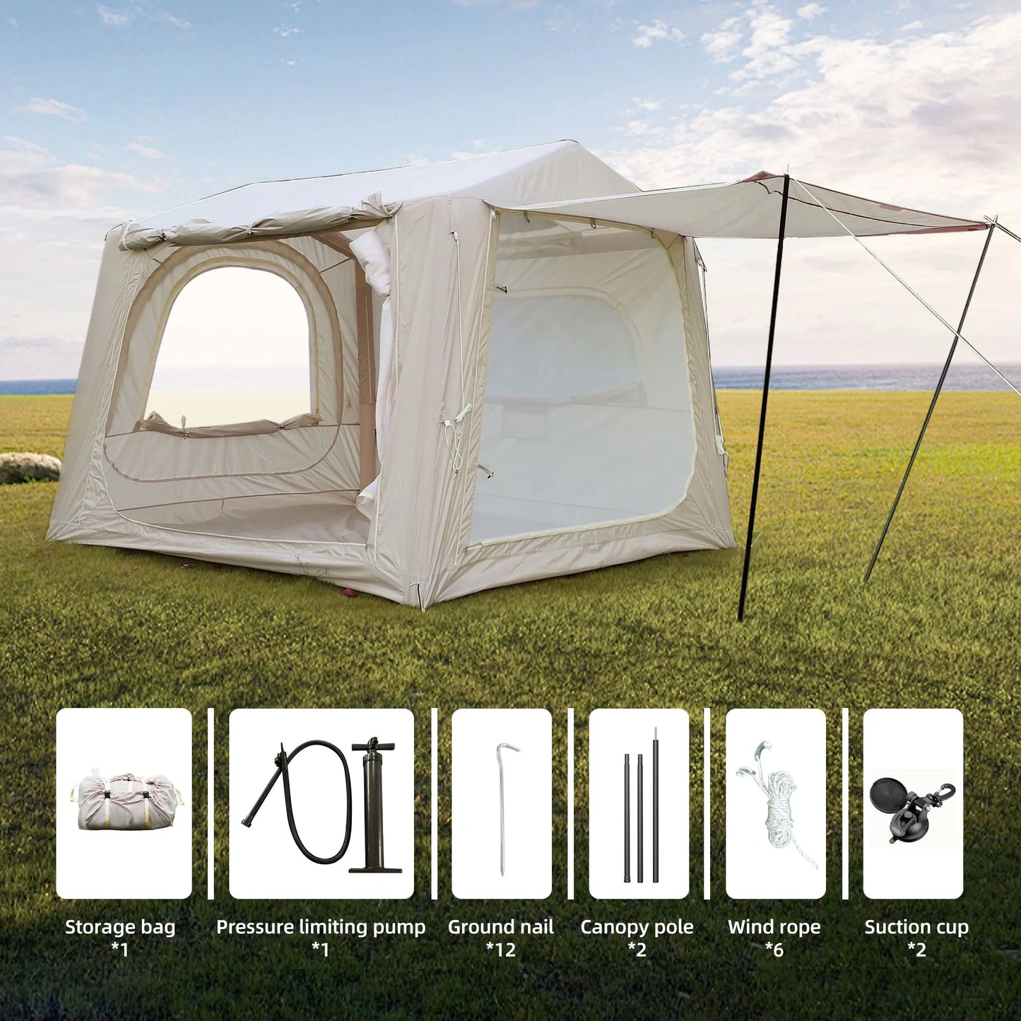 Inflatable Camping Tent For SUV Easy Setup 4/6/8 Person