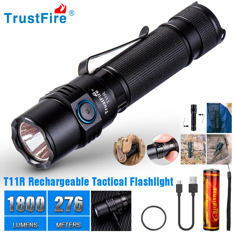 TrustFire T11R 1800 Lumen Tactical LED Flashlight USB Type C