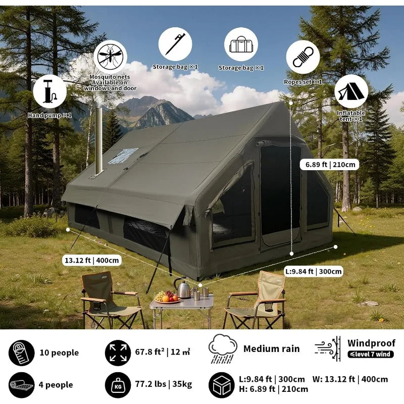 Inflatable Camping Tent With Wind Resistant Built In Stove Jack