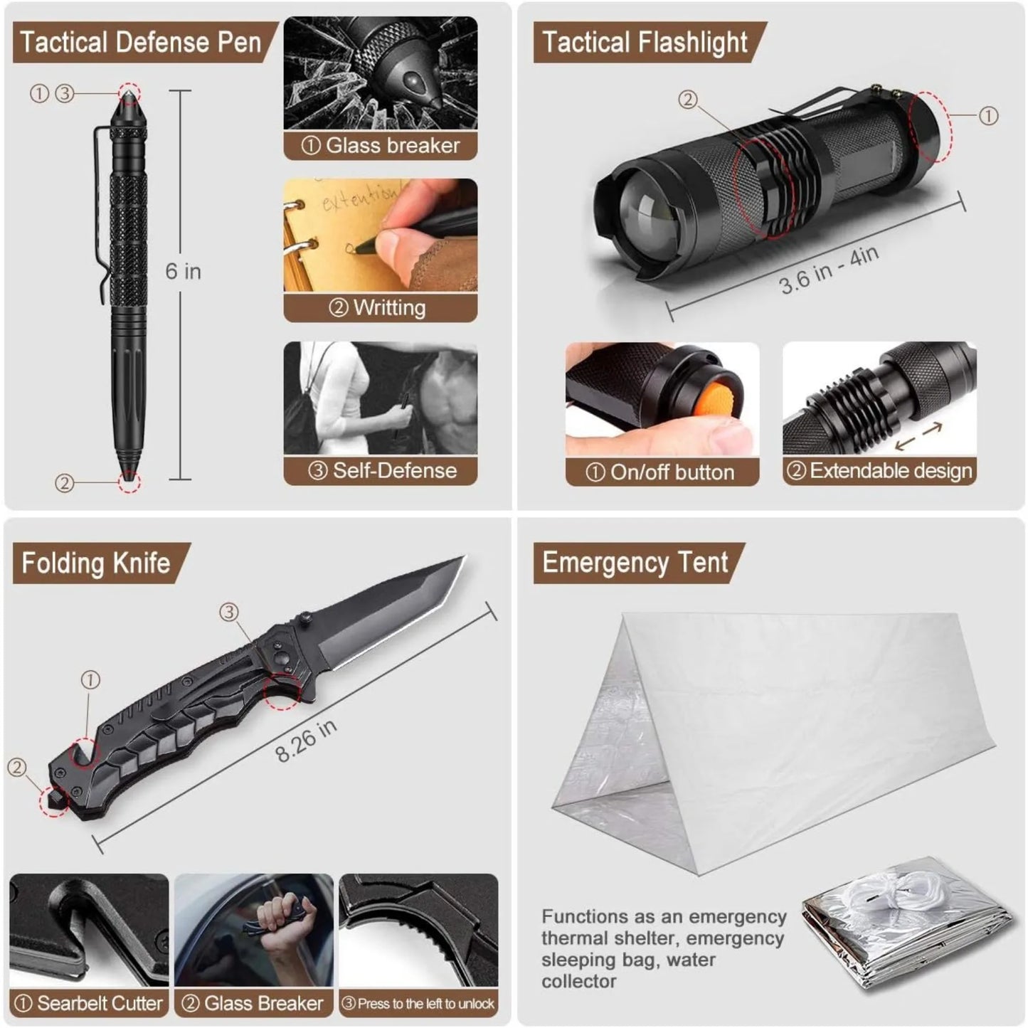 238Pcs Emergency Survival Kit With Tactical Molle Pouch And Tent