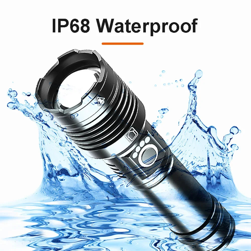 XHP200 High Power LED Flashlight USB Type C Rechargeable Waterproof