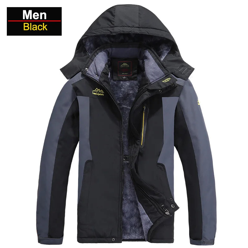 CHRLCK Waterproof Hiking Jacket For Men Windproof Velvet Warm