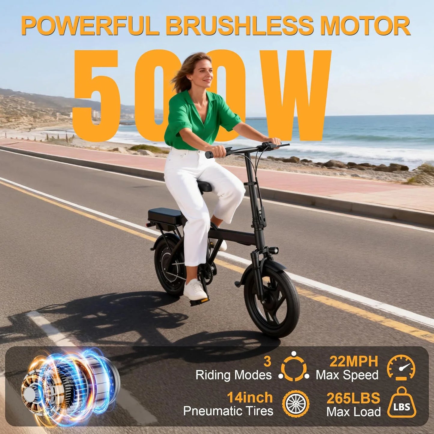 Ladped Foldable Electric Bike 500W 48V Long Range Dual Seat