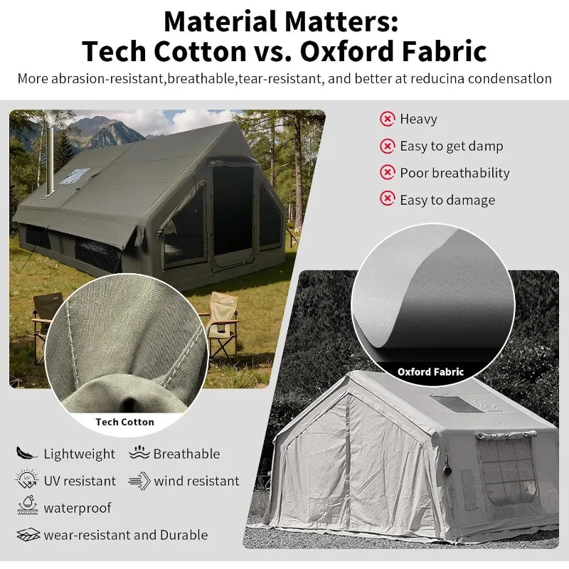 Inflatable Camping Tent With Wind Resistant Built In Stove Jack