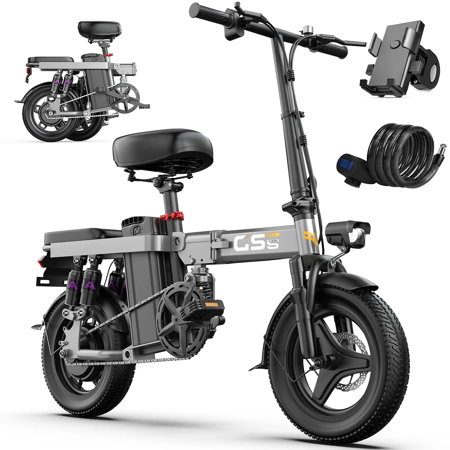 UPlee GS5 Folding Electric Bike 48V 15Ah Battery 20 MPH