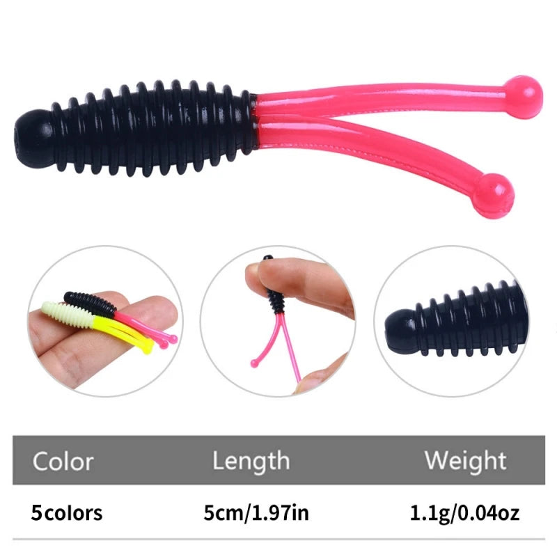 Fishing Soft Bait Worm Fork Tail Lures Set Bass Trout