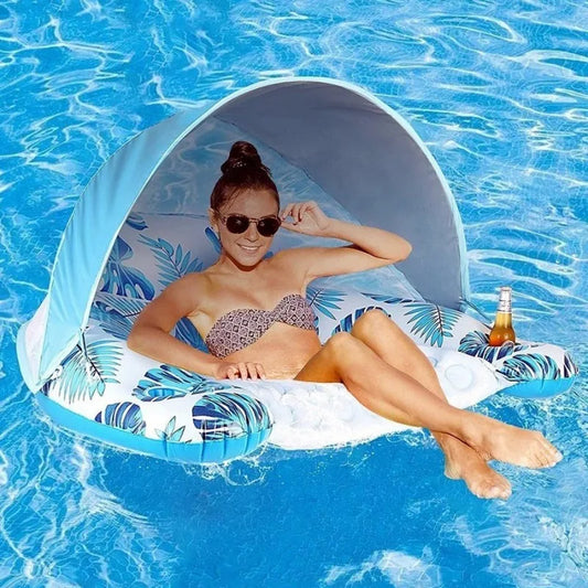 Inflatable U Shaped Pool Float Lounger With Cup Holder