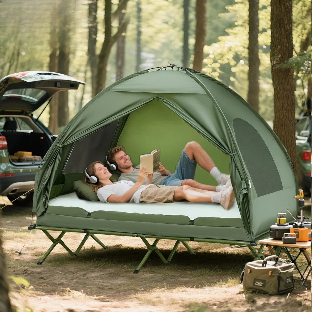 Elevated Camping Cot Portable Folding Air Mattress With Foot Pump