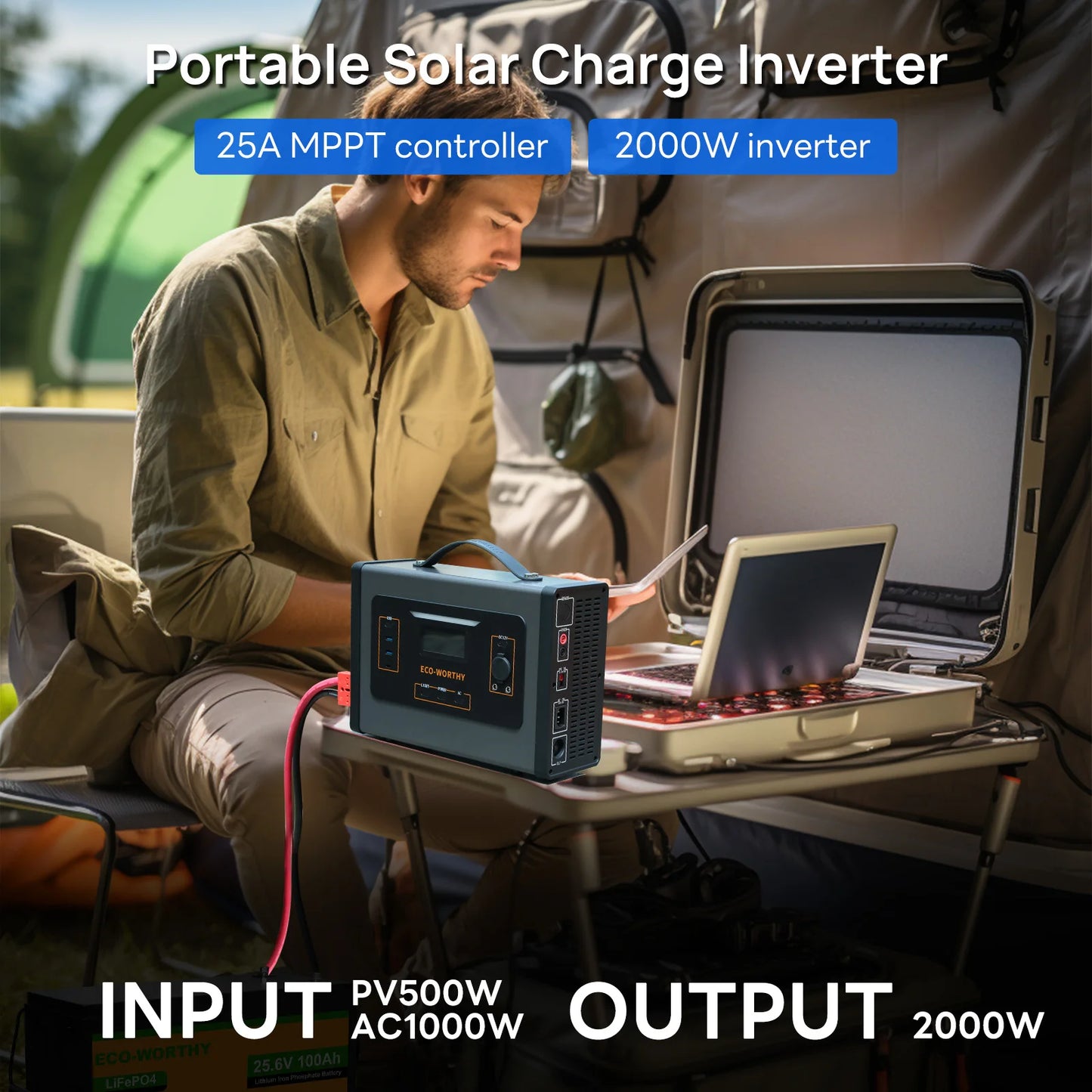 ECO-WORTHY 2000W Portable Inverter Charger With MPPT Solar Controller