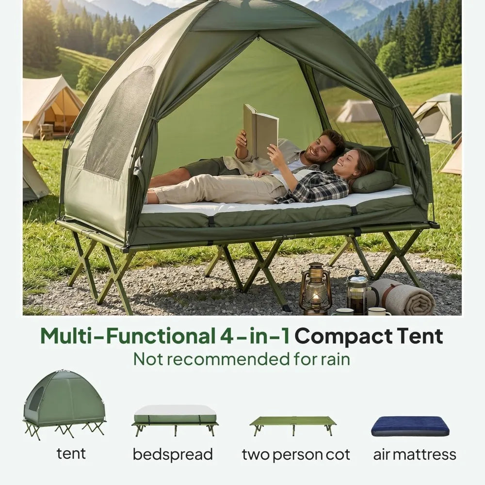 Elevated Camping Cot Portable Folding Air Mattress With Foot Pump
