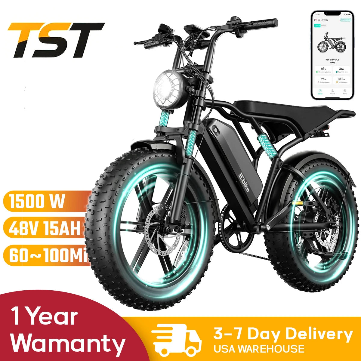 TST R002 1500W Fat Tire Electric Bike All Terrain Offroad