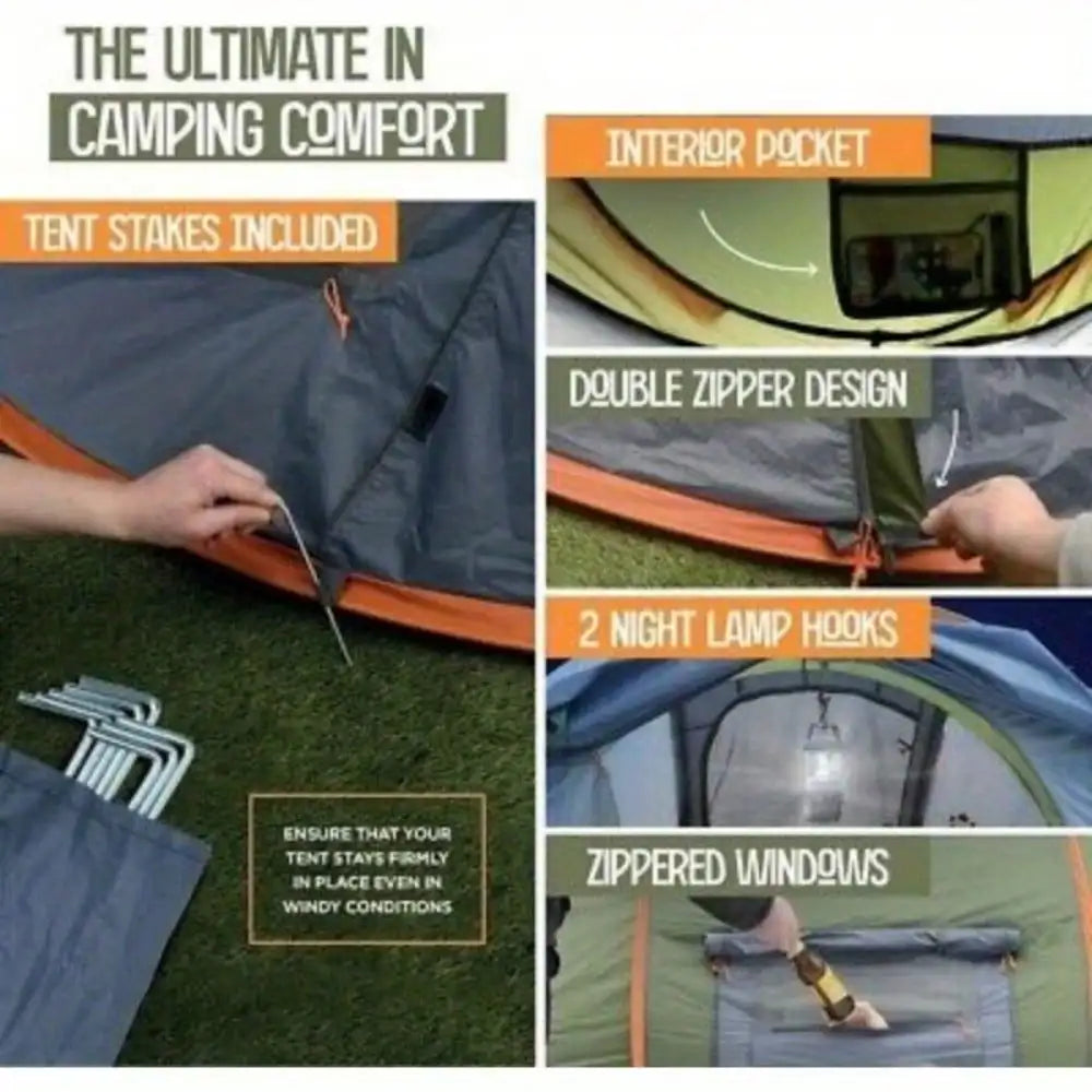 Pop Up Camping Tent With Two Doors UPF50 Waterproof