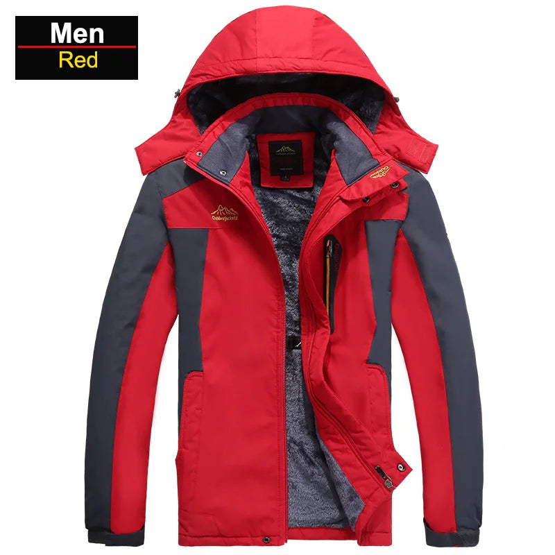 CHRLCK Waterproof Hiking Jacket For Men Windproof Velvet Warm