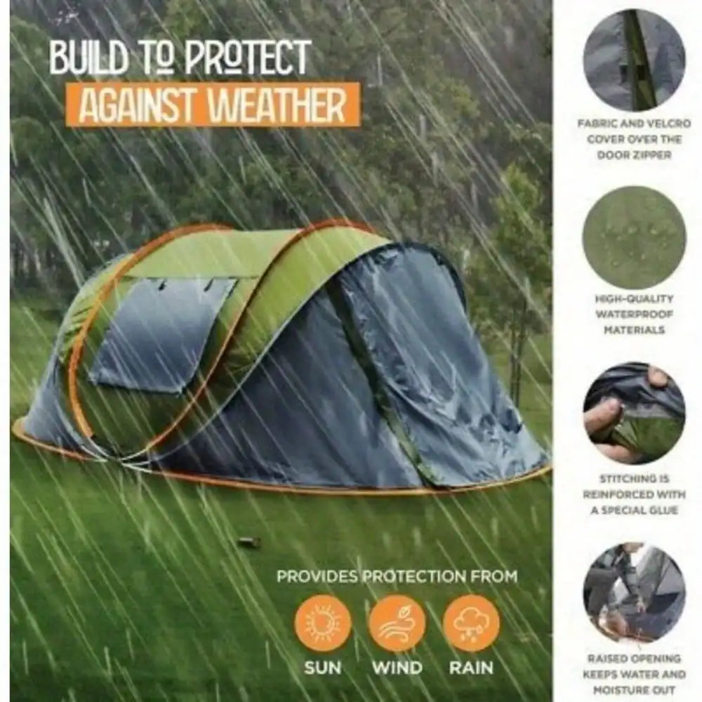 4-Person Easy Pop Up Camping Tent With Two Doors UPF50