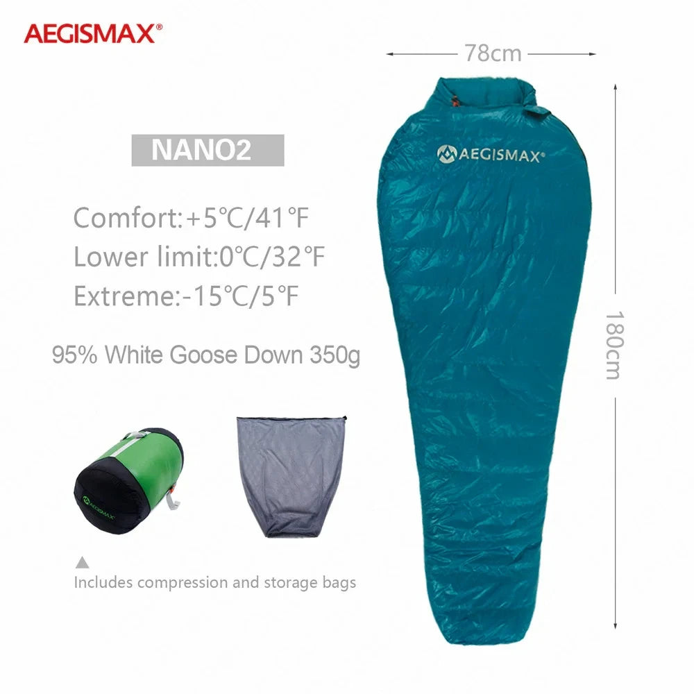 AEGISMAX Goose Down Sleeping Bag 700FP Ultralight Envelope Style