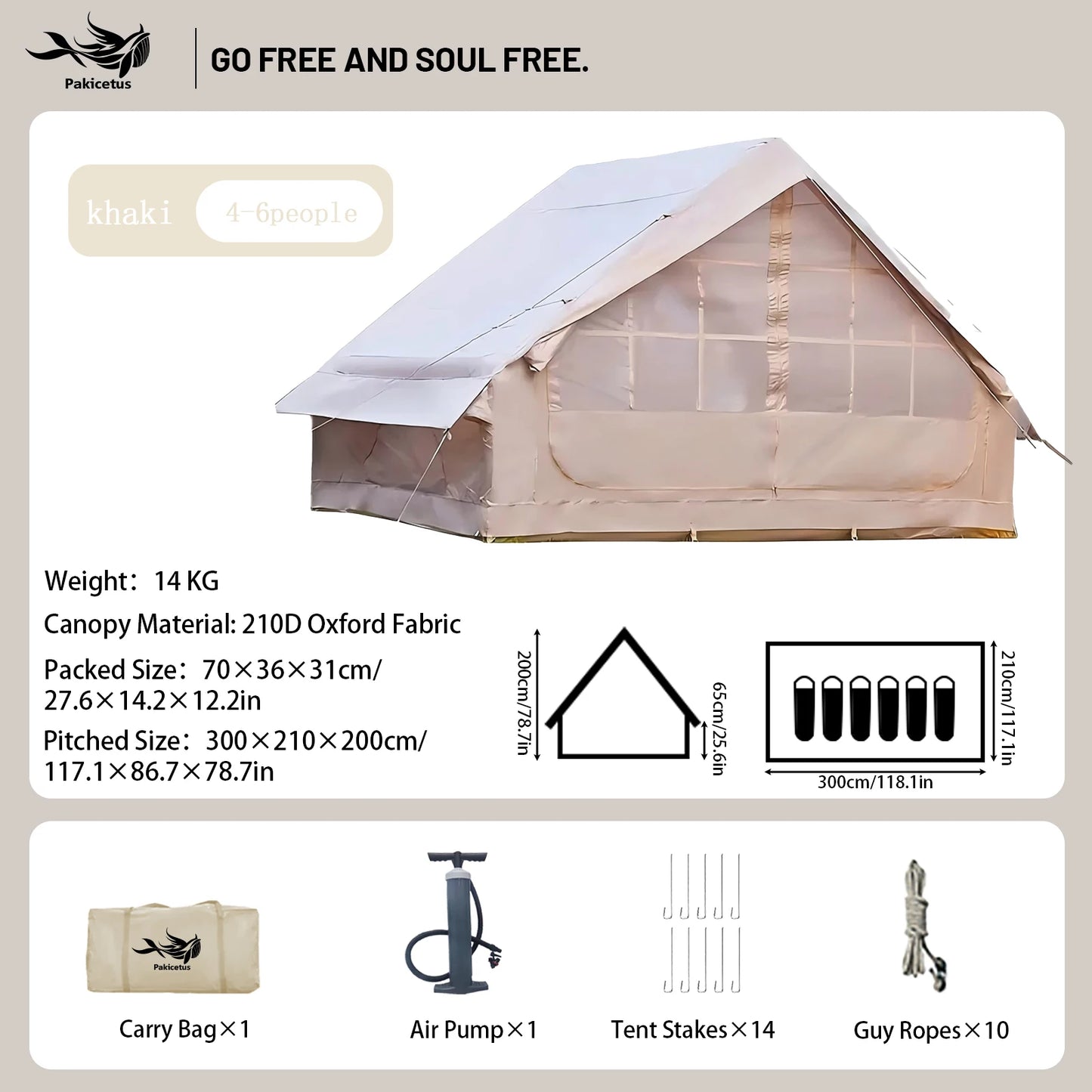 Pakicetus Inflatable Camping Tent With Skylight Two Bedroom