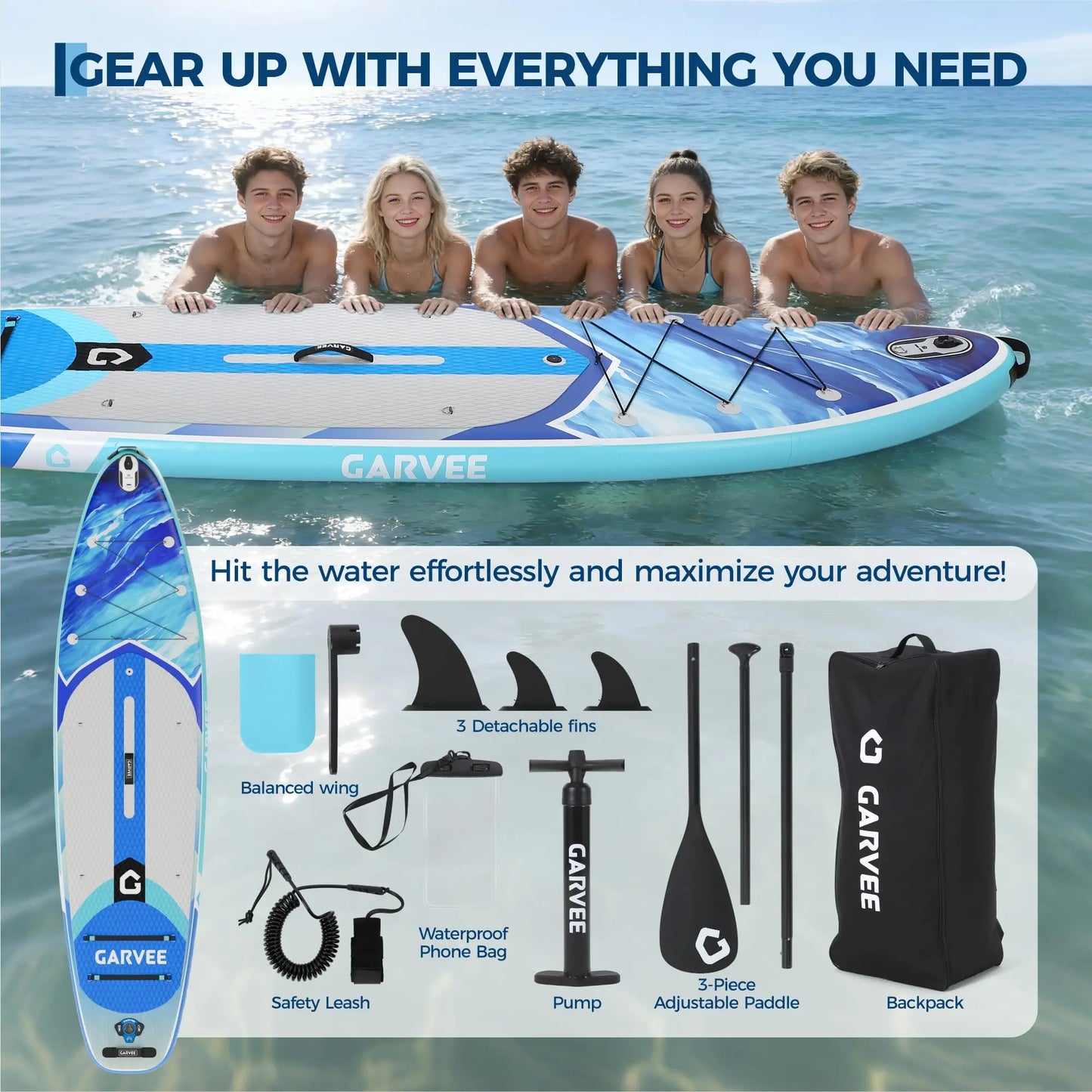 Extra Wide Inflatable Stand Up Paddleboard for Adults and Youth