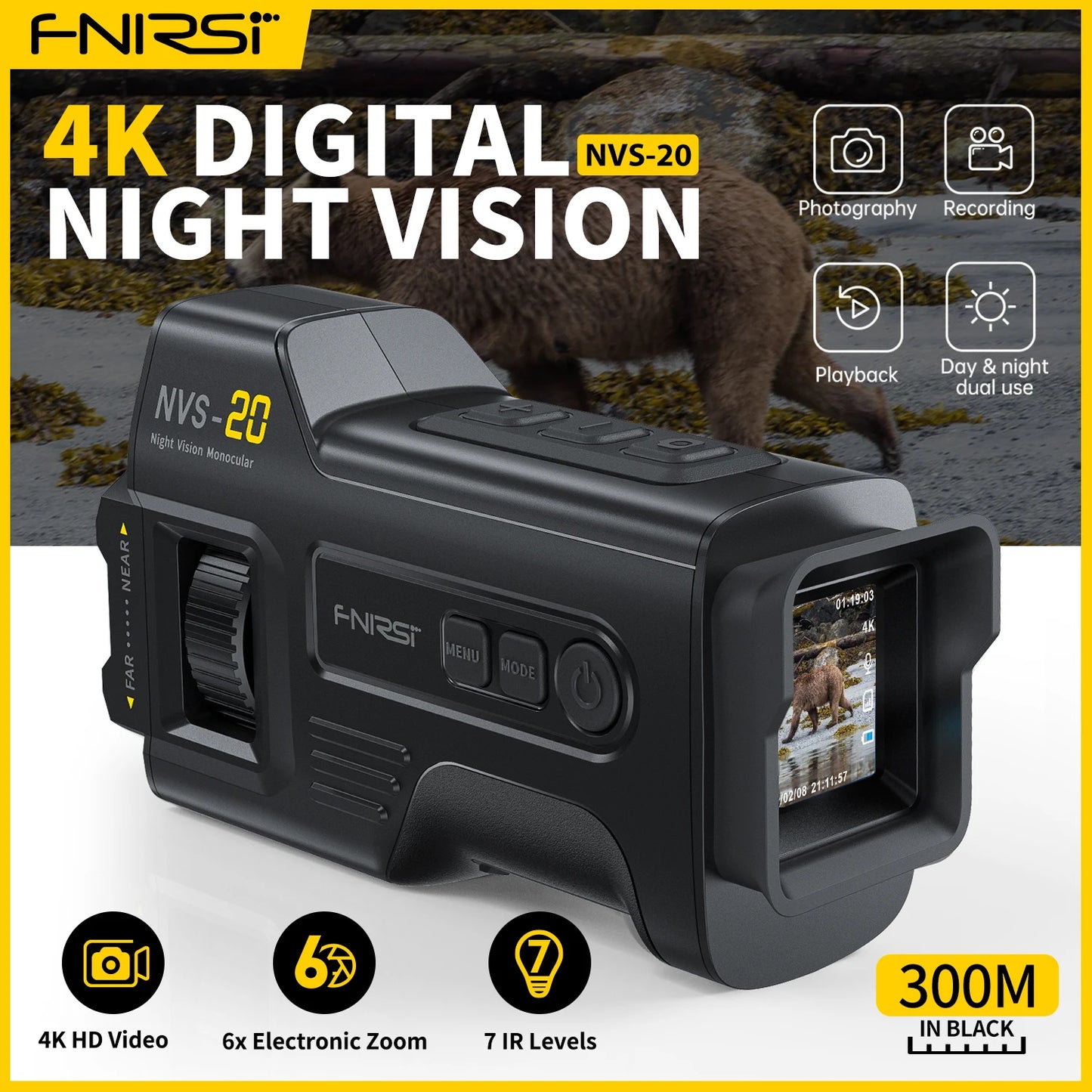 FNIRSI NVS-20 4K HD Monocular Night Vision Goggles for Hunting