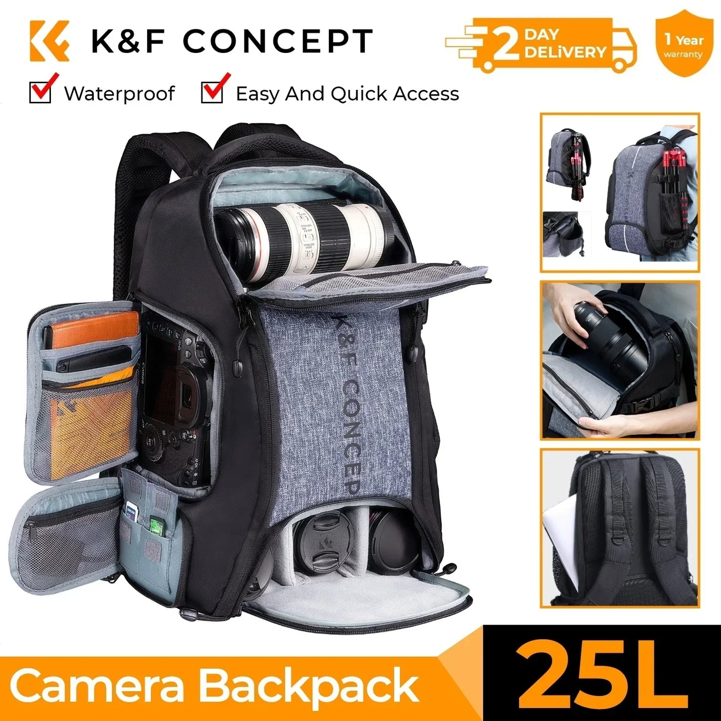 K&F CONCEPT Camera Backpack for Canon Sony DJI DSLR Laptop