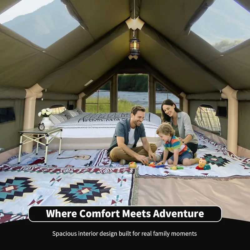 Inflatable Camping Tent With Wind Resistant Built In Stove Jack