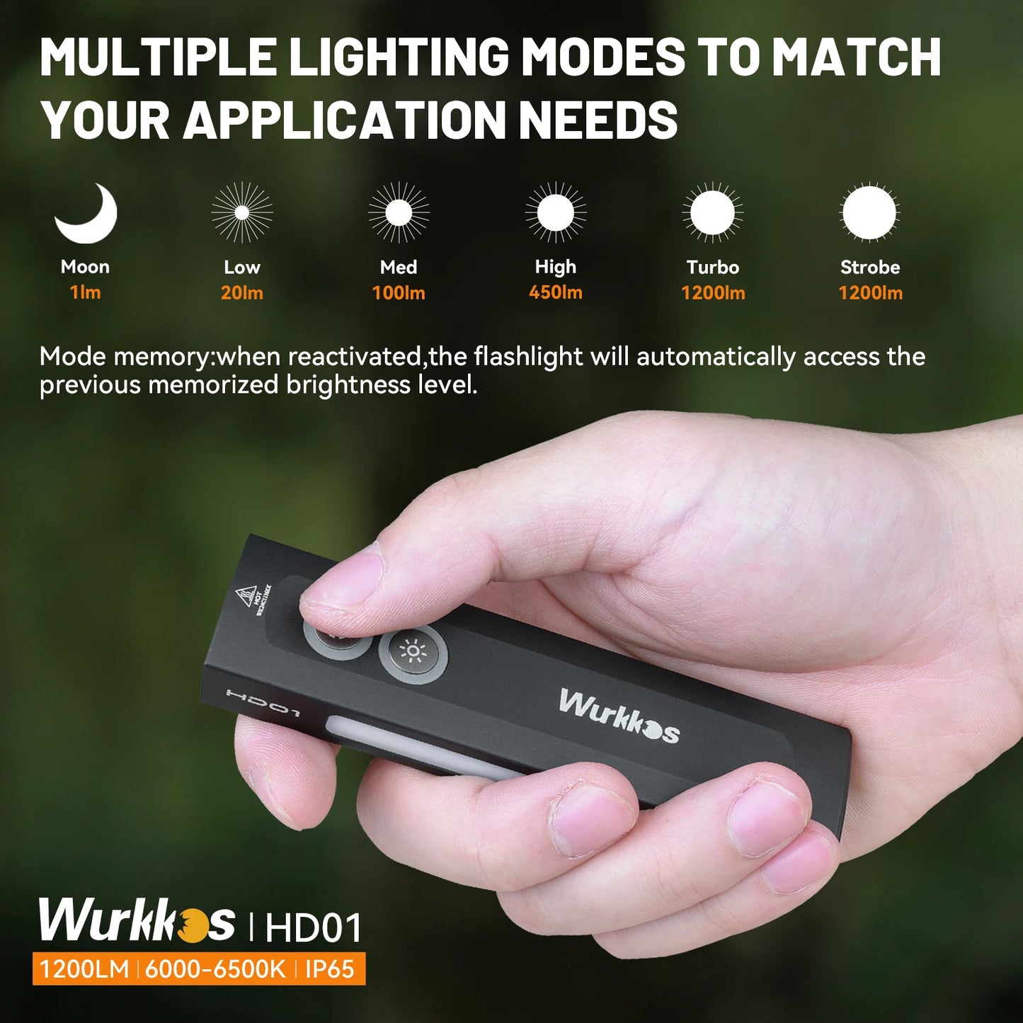 Wurkkos HD01 1200LM Multifunctional Flashlight IP65 RGB For Hiking
