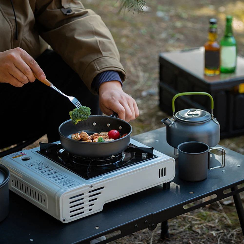 APWIKOGER Camping Cookware Set 3 Piece Pot Pan Kettle Kit