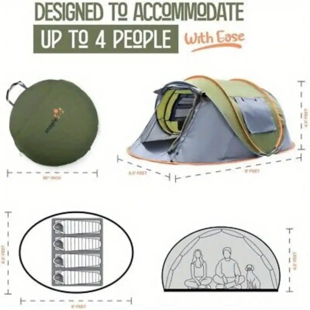 4-Person Easy Pop Up Camping Tent With Two Doors UPF50