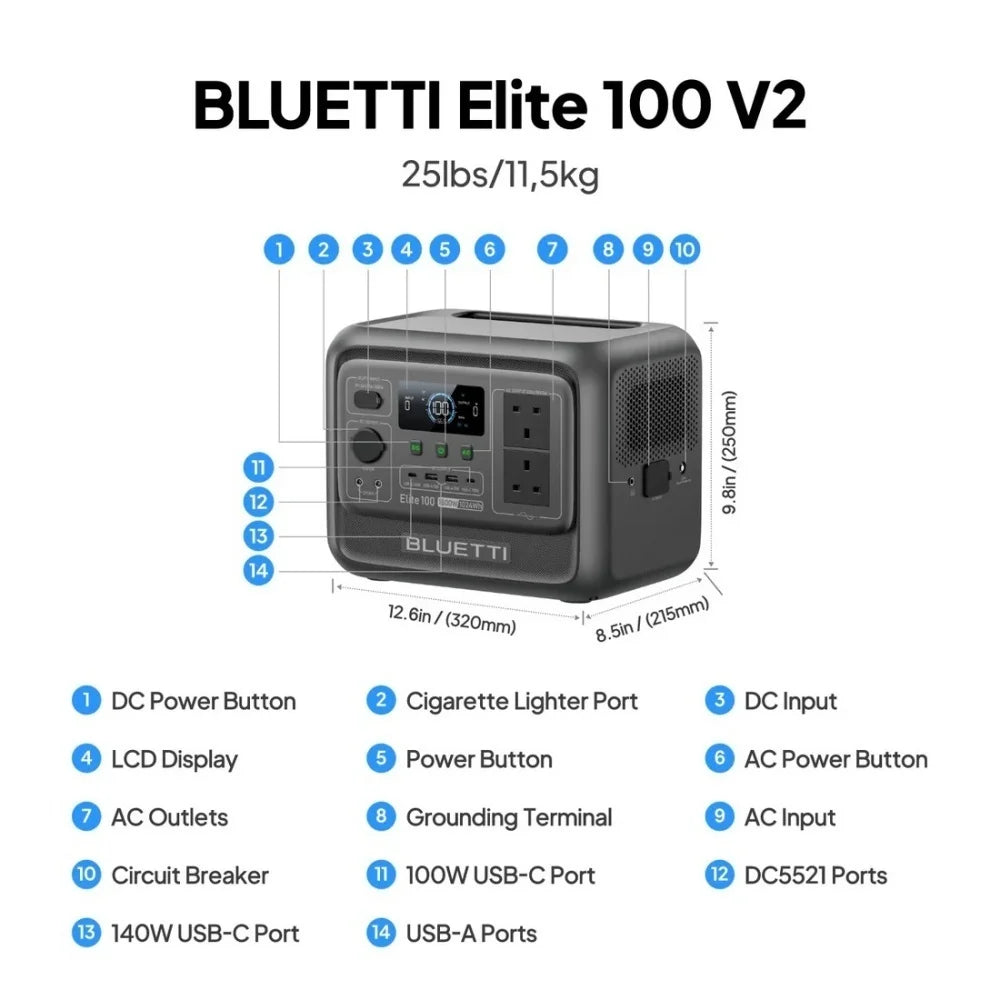BLUETTI Elite 100 V2 Portable Solar Generator 1800W