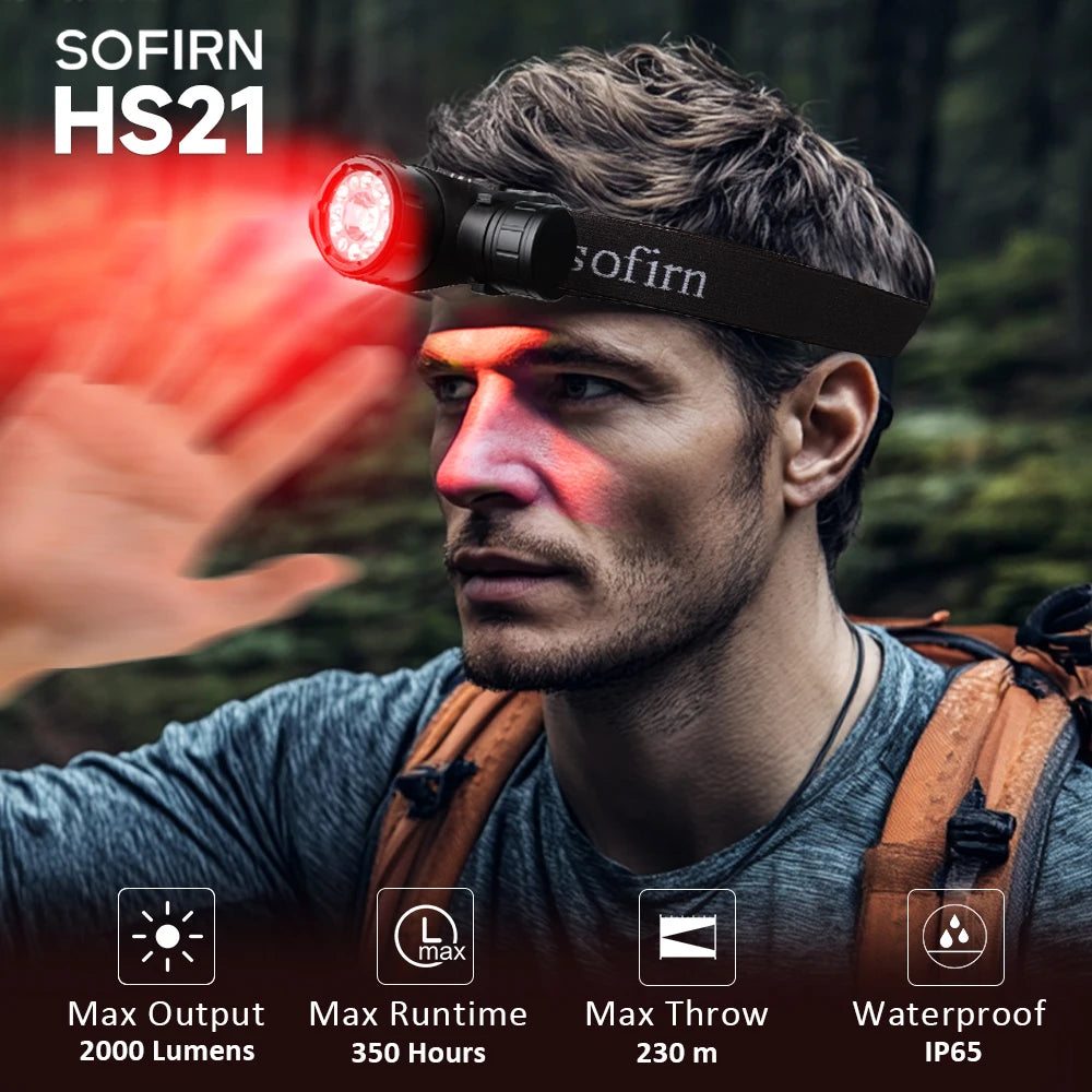 Sofirn HS21 Headlamp SFT40 2000 Lumen USB C Rechargeable