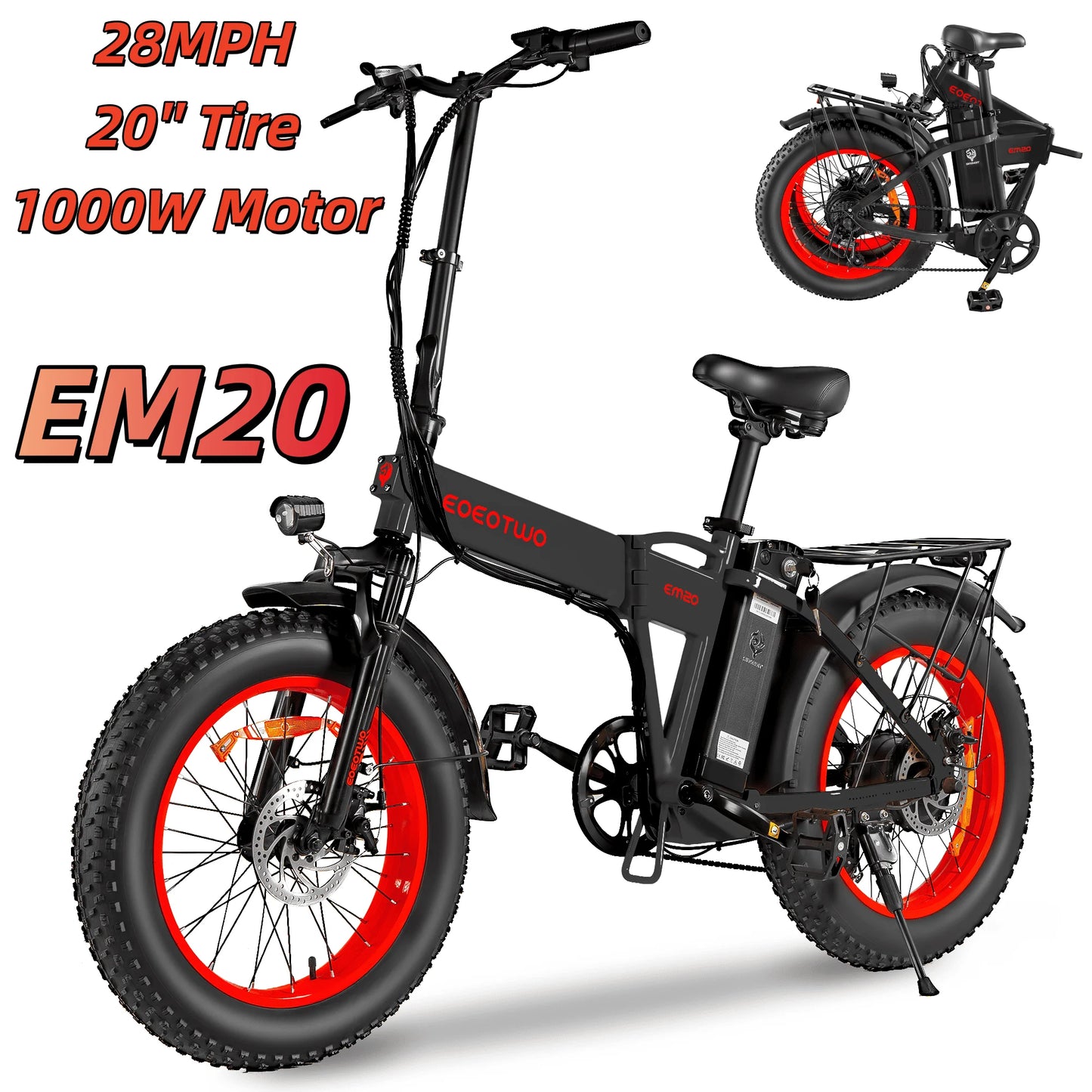 EOEOTWO E01 Electric Fat Tire Mountain Ebike 34MPH 60 Miles