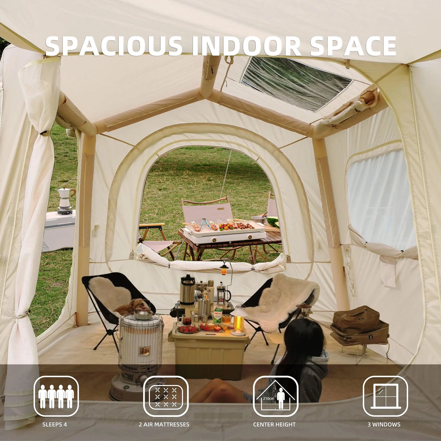Inflatable Camping Tent Waterproof Family Glamping Five To Eight Person
