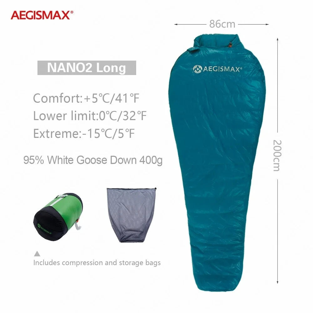 AEGISMAX Goose Down Sleeping Bag 700FP Ultralight Envelope Style