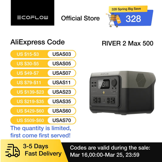 ECOFLOW River 2 Max Portable Power Station 499Wh LiFePO4 Battery