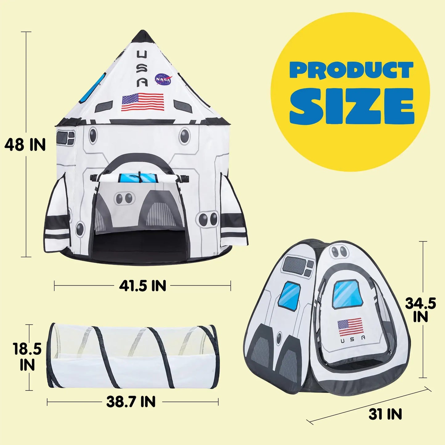 Joyfy Rocket Ship Play Tent Set With Tunnel 3-Piece