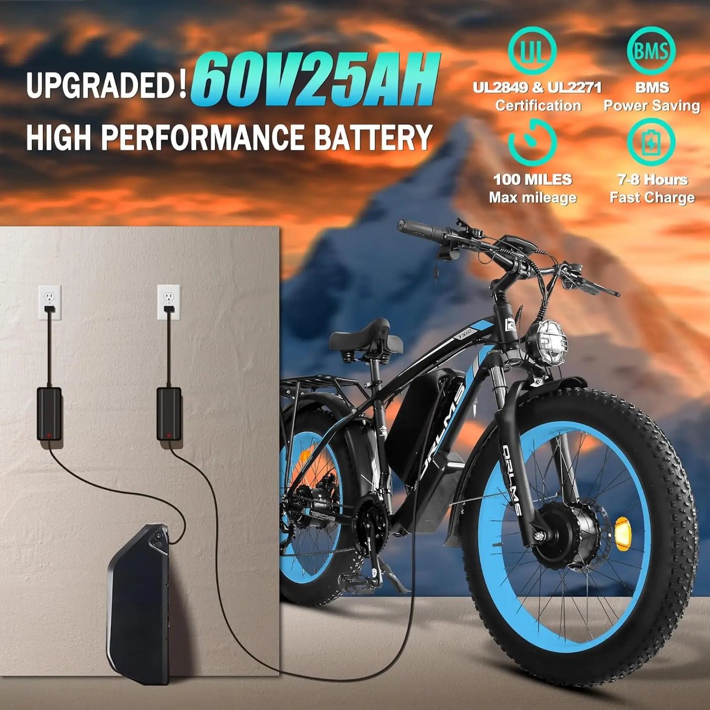 TS60 5000W Dual Motor E Bike With 60V 25Ah Battery