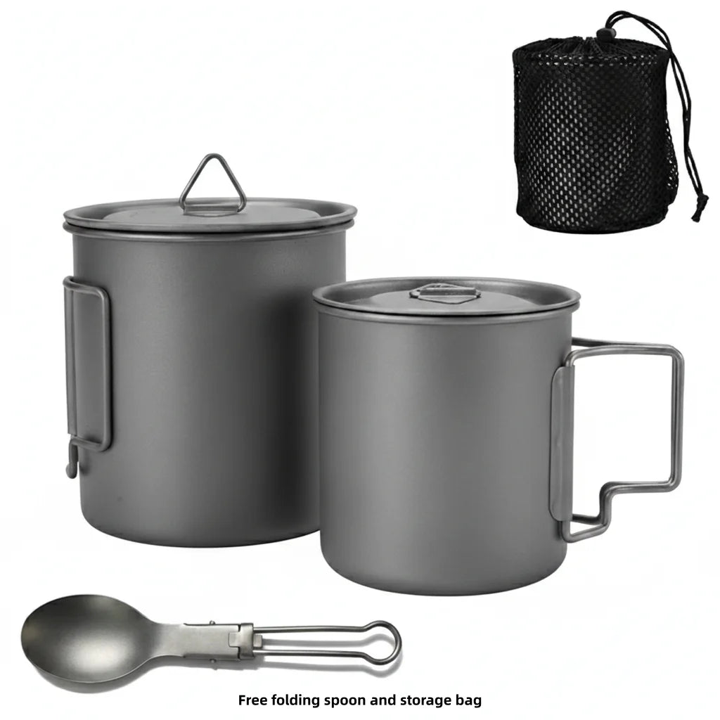 Titanium Camping Cookware Set With Folding Mug And Pot