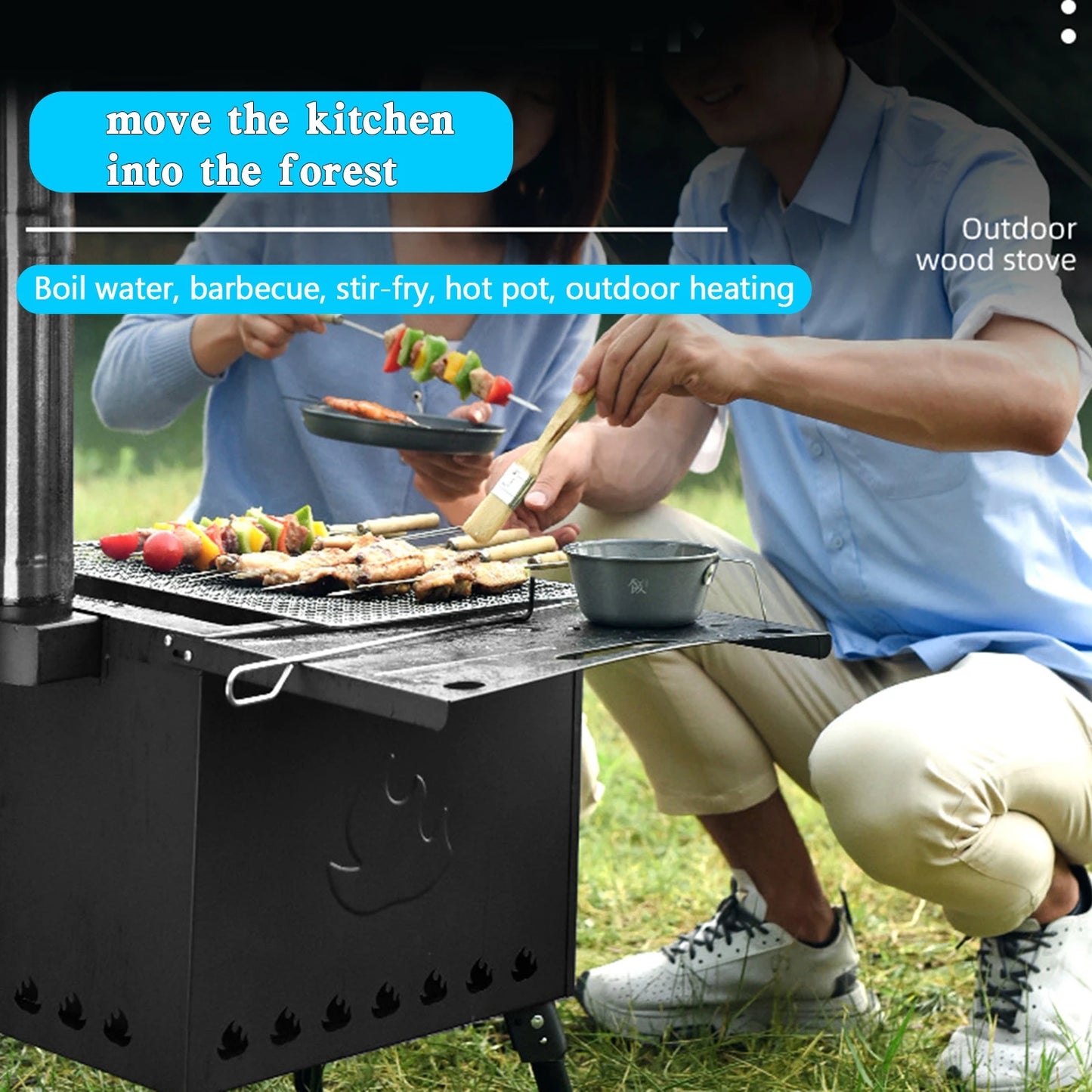 Portable Wood Burning Camping Stove With Folding Design And Ignition