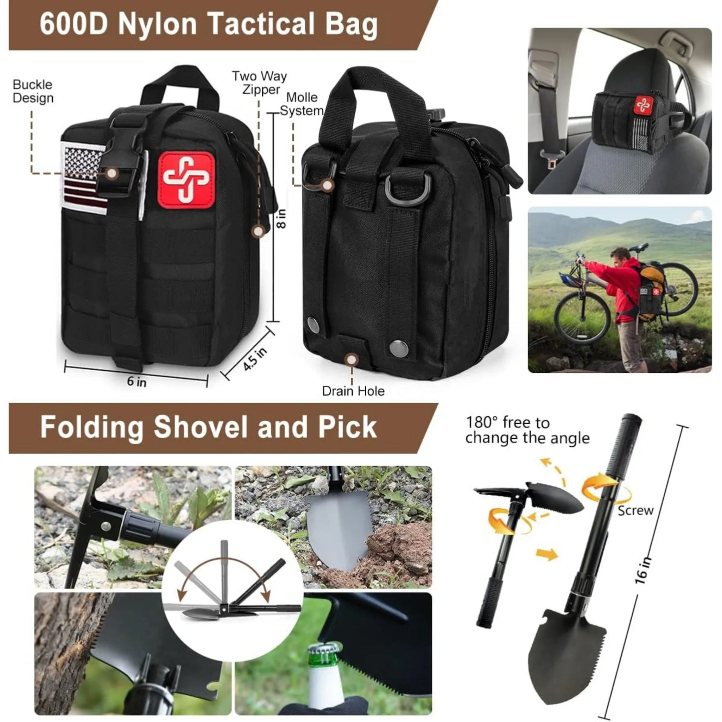 238Pcs Emergency Survival Kit With Tactical Molle Pouch And Tent