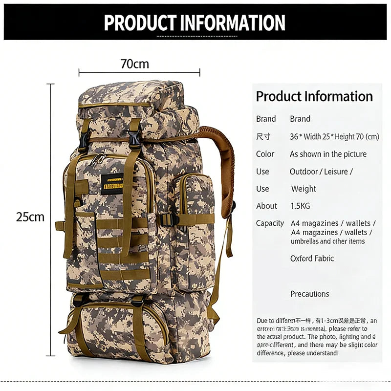 NONECN Tactical Backpack Large Capacity For Hiking Travel Waterproof