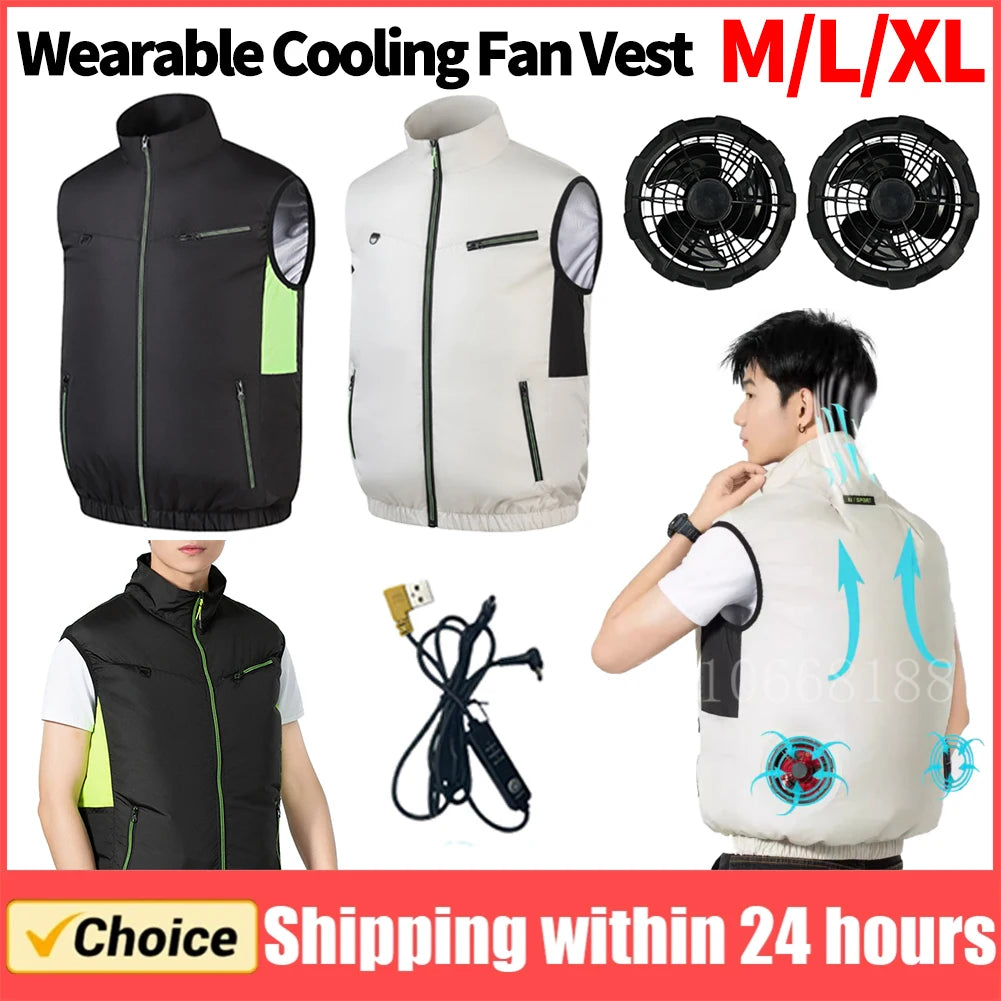 Cooling Vest With Wearable Fan For Heat Relief For Workers