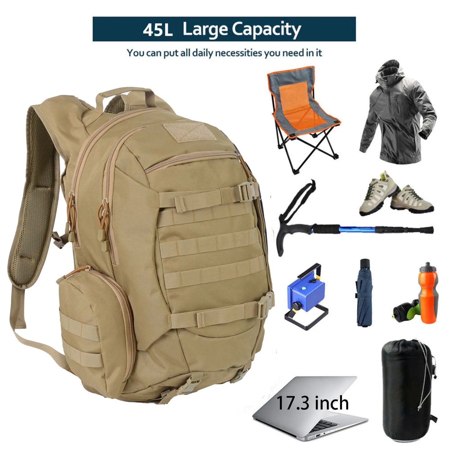 ThuramCN Waterproof Fishing Hiking Backpack for Outdoors
