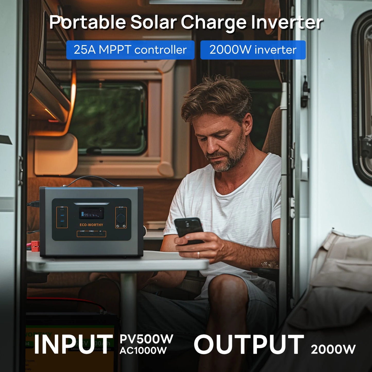 ECO-WORTHY 2000W Portable Inverter Charger With MPPT Solar Controller