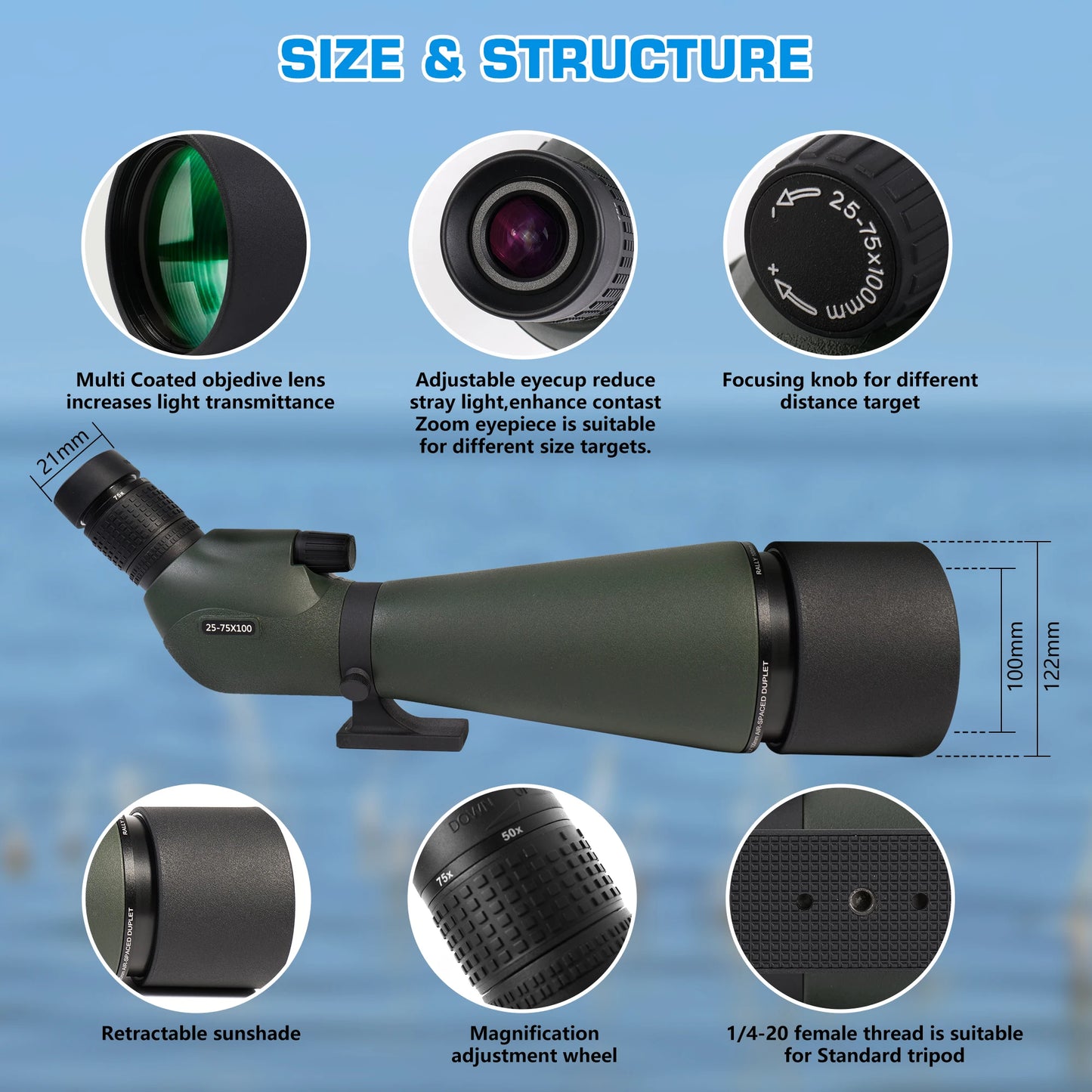 KEDIL Angled Spotting Scope With Tripod Phone Adapter