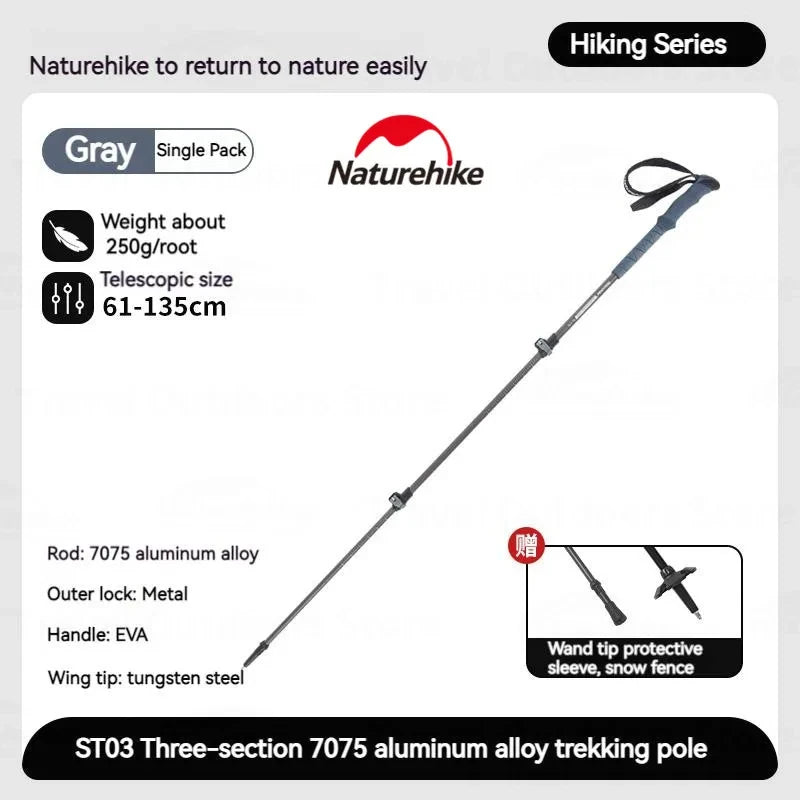 Naturehike ST03 Trekking Pole 62-135cm Outdoor Aluminum Alloy Climbing Rod External Lock 3 Sections Telescopic Hiking Equipment